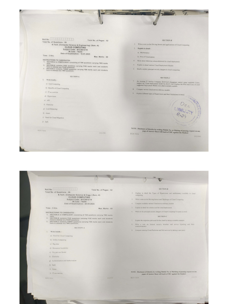 Cloud Computing Previous Year Pdf