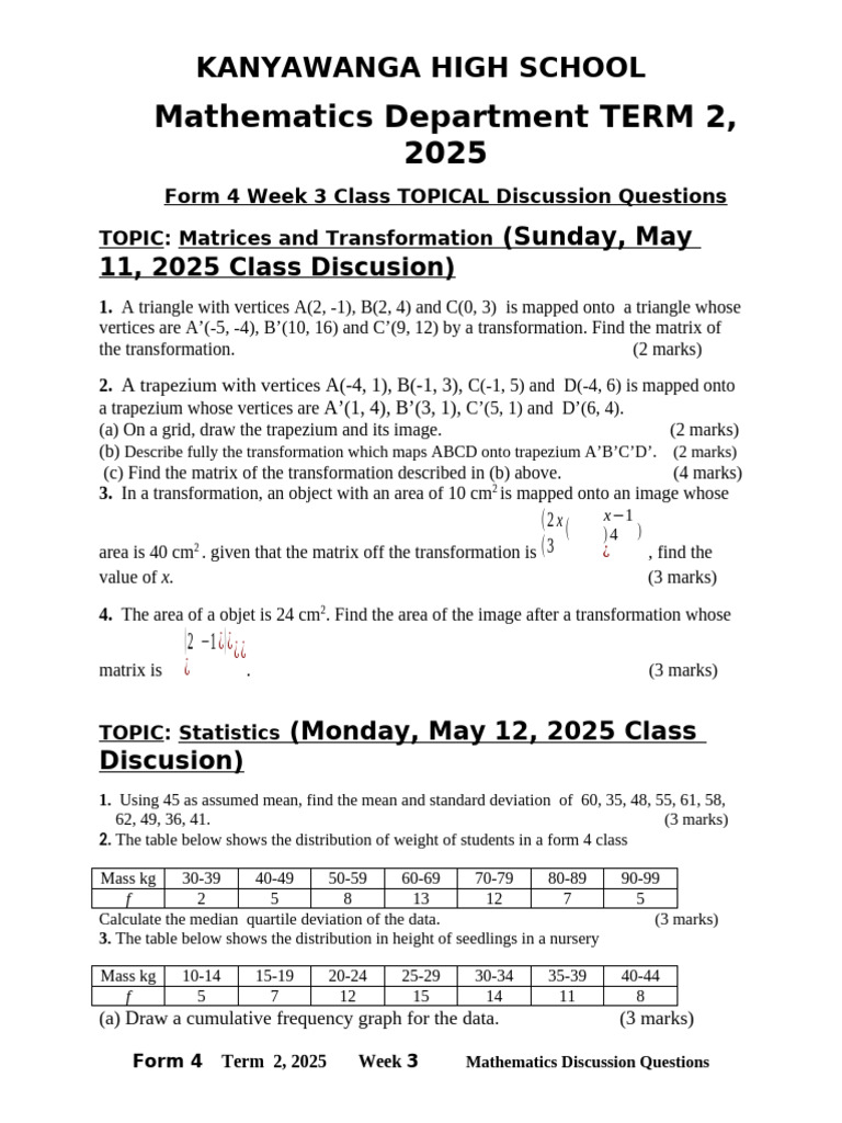 Form 4 Mathematics Discussion Questions | PDF | Quartile | Mean