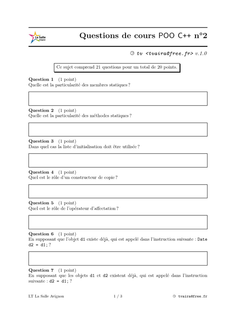 Questions de cours POO C++ n°2 | PDF | Logiciel | Architecture ...