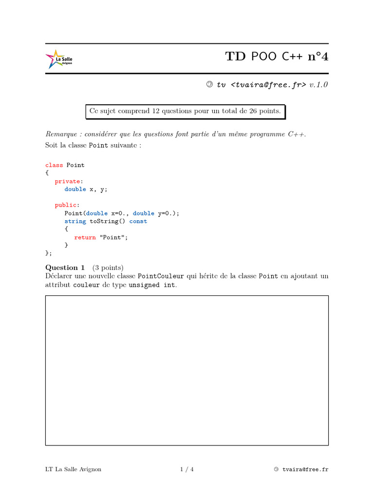 TD POO C++ : Héritage et Classes | PDF | Classe (informatique) | C