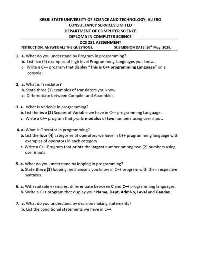 DCS 221 - Assignment | PDF
