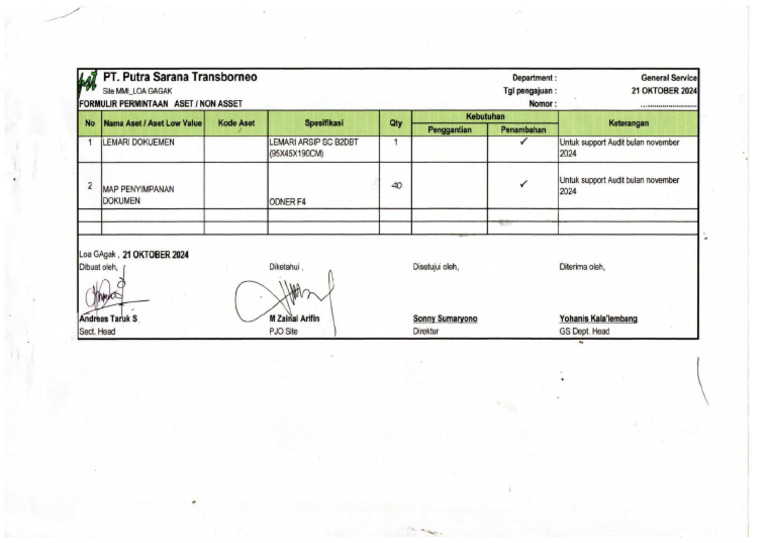 Permintaan Aset Plant Mmi 001-Form Asset-Pst-Mmi-2024 | PDF
