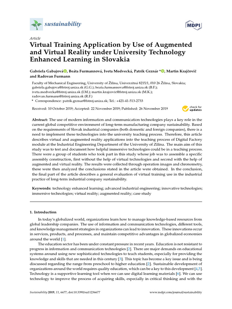 VR and AR in University Training for Industry | PDF | Virtual Reality ...