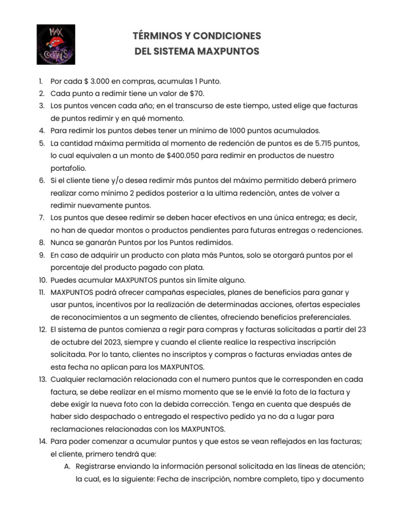 Términos y Condiciones MAXPUNTOS | PDF
