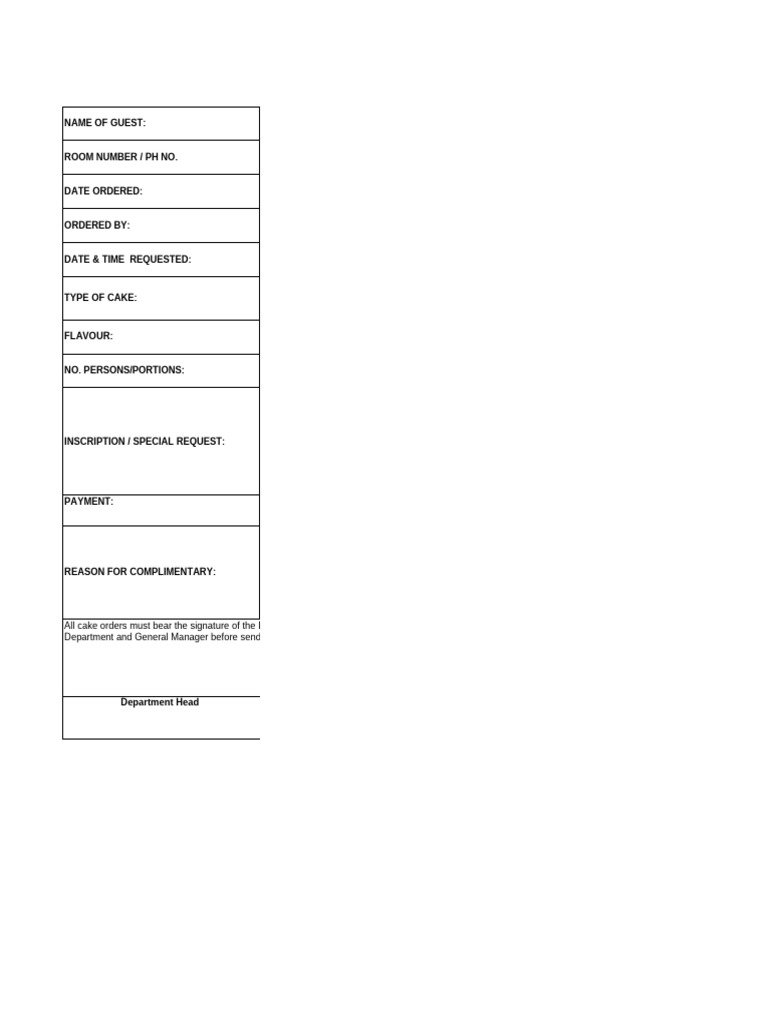 Cake Order Form Template | PDF