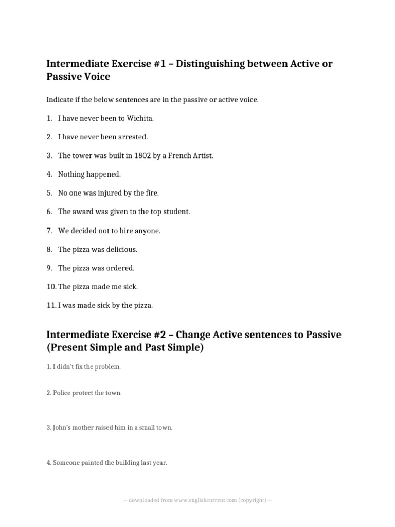 Active vs. Passive Voice Exercises | PDF | Verb | Linguistics