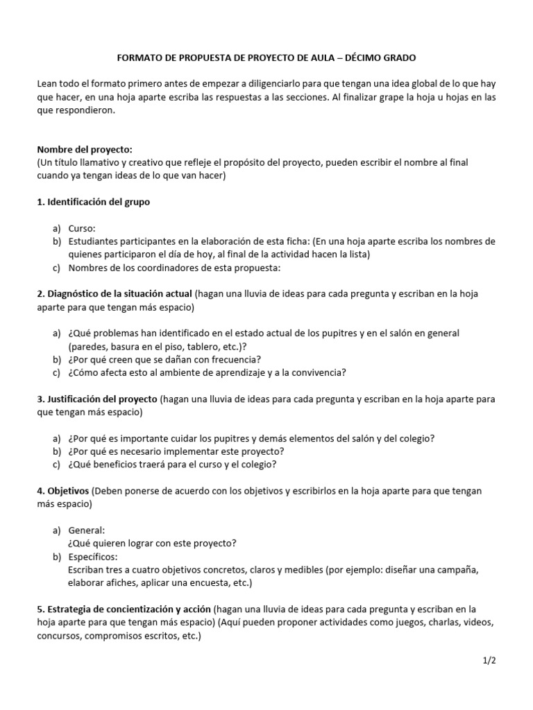 Propuesta de Proyecto de Aula 10° Grado | PDF | Metodología de encuesta ...