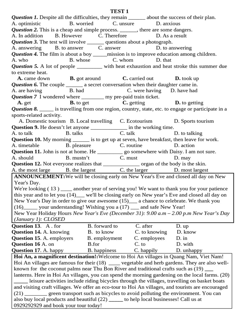 English Language Test Questions | PDF | English Language