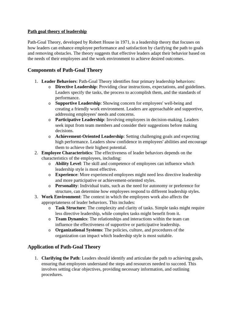 Path-Goal Leadership Theory Overview | PDF | Leadership | Goal