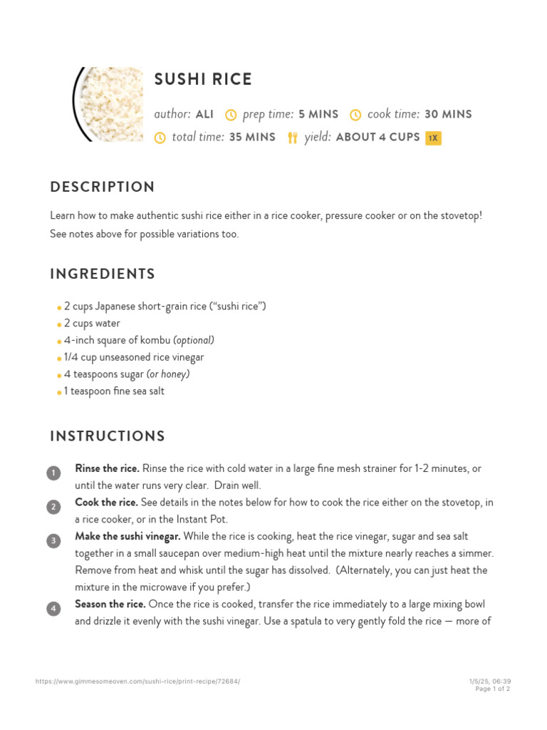 Authentic Sushi Rice Recipe | PDF | Sushi | Kitchen Stove