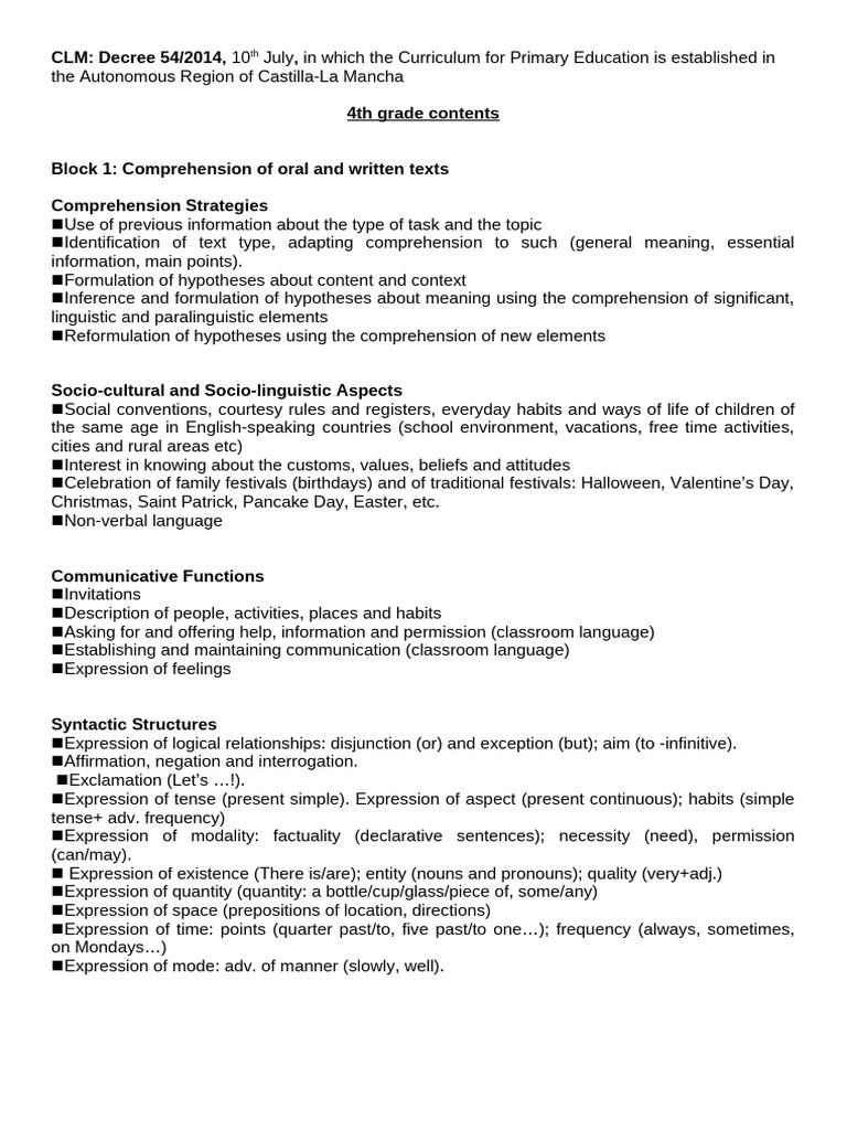 Primary Education Curriculum Guide: 4th Grade | PDF | Orthography ...