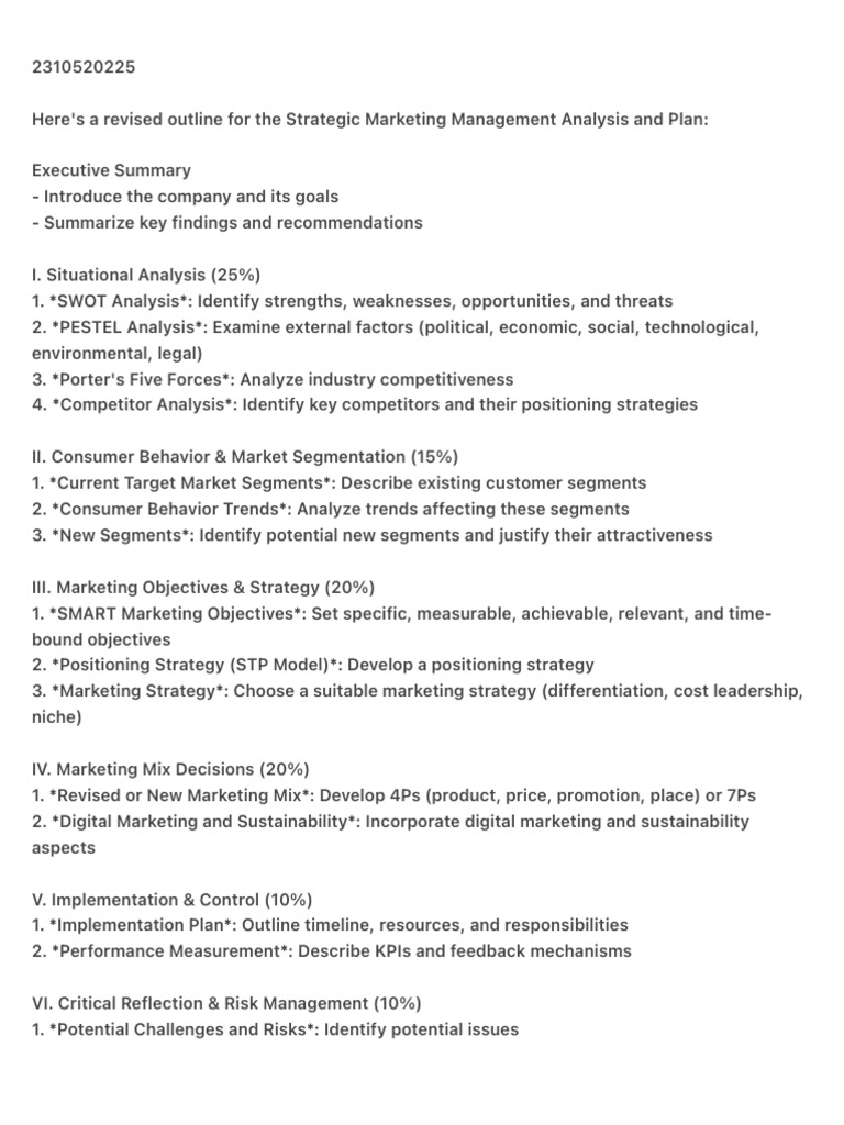Strategic Marketing Management Plan Outline | PDF