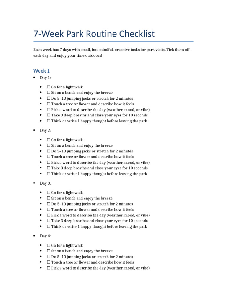 7-Week Outdoor Mindfulness Checklist | PDF