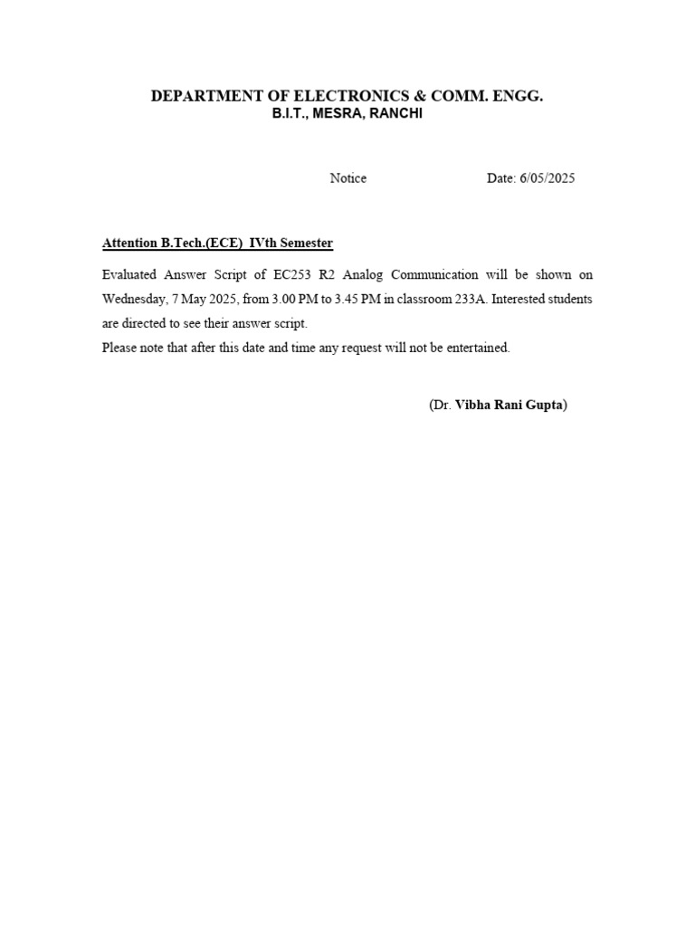 B.Tech ECE IV Sem: EC253 Answer Script Review | PDF
