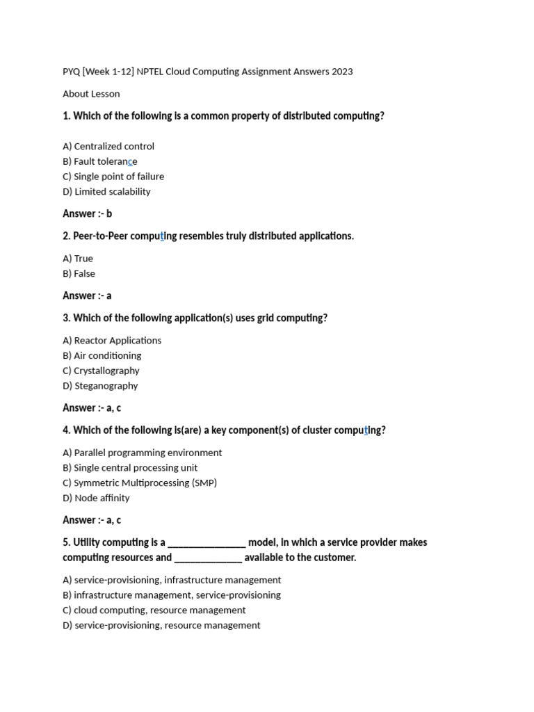 NPTEL Cloud Computing PYQ Answers 2023 | PDF