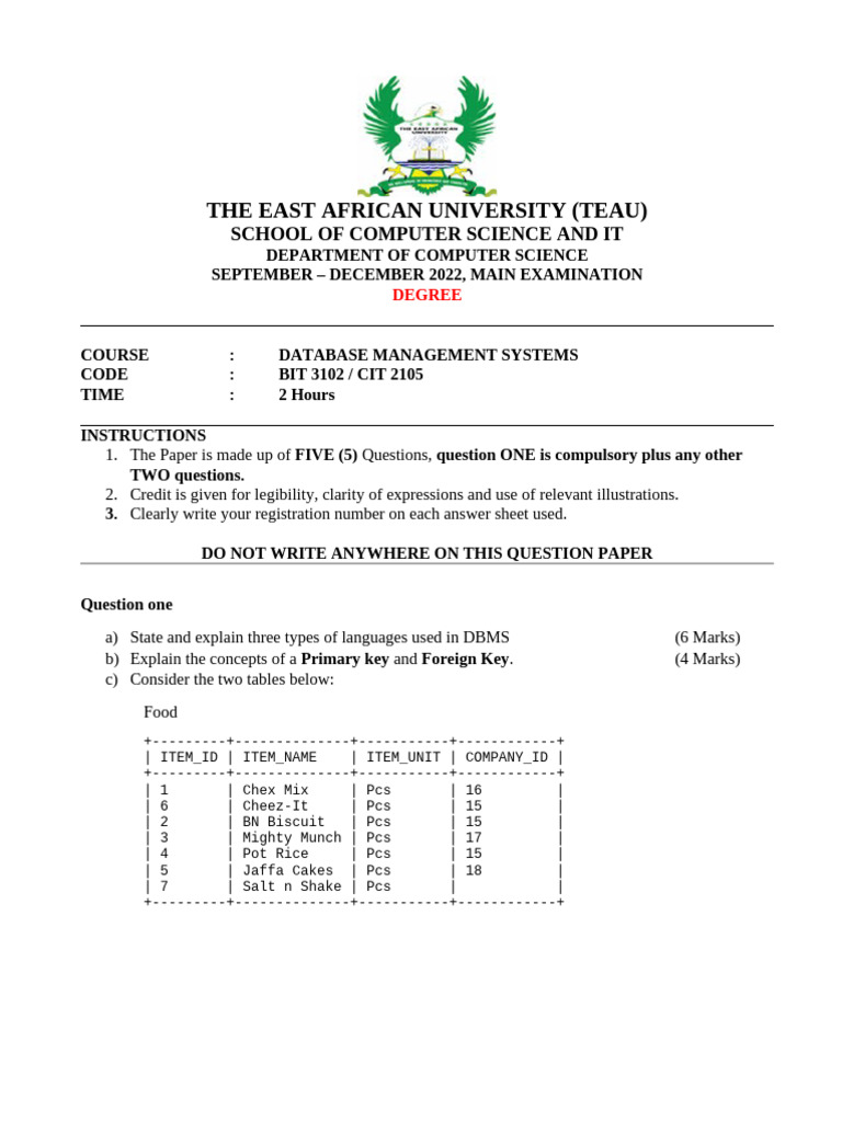 Database Management Systems Deg. Sep 2022 | PDF | Databases | Sql