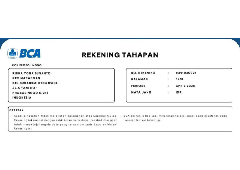 Scan Rekening Koran Ribka Yona | PDF