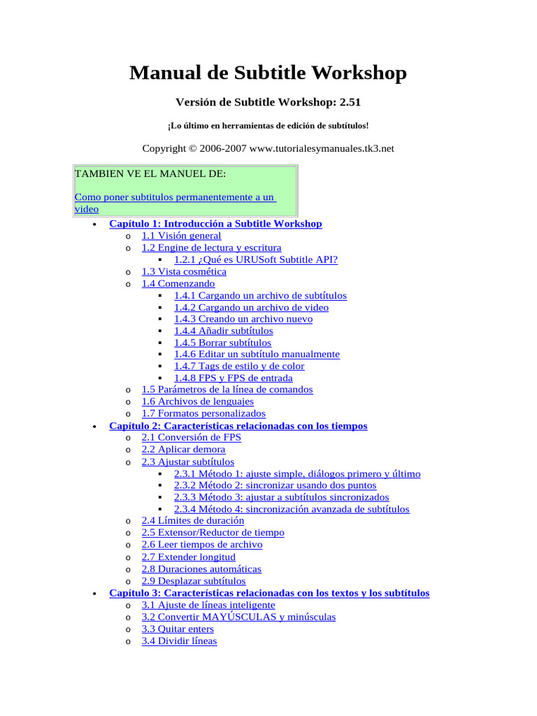 Manual de Subtitle Workshop 2.51 | PDF | Archivo de computadora ...
