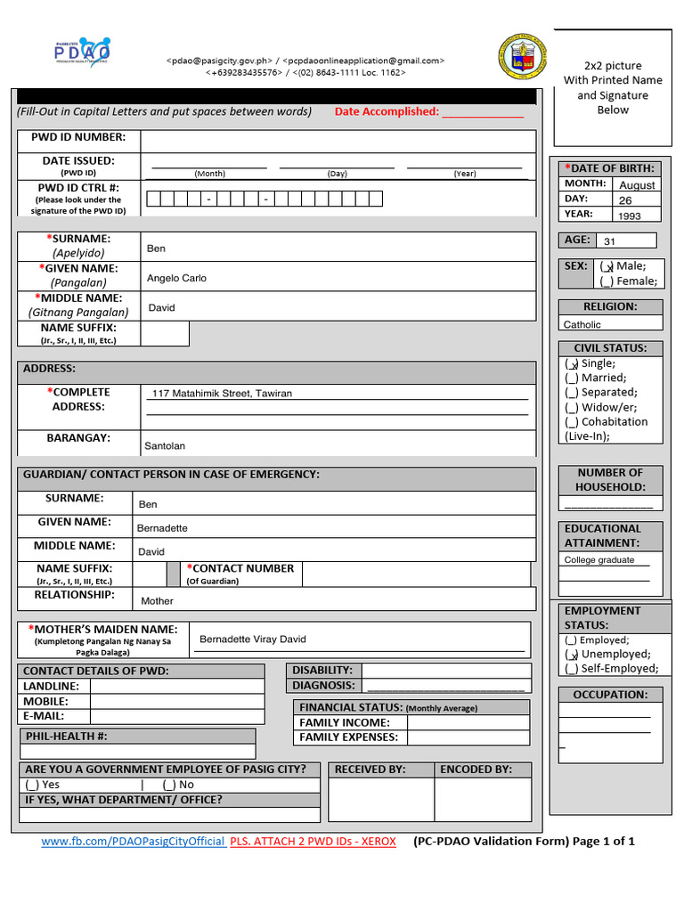 Pasig City PWD Validation Form | PDF | Disability | Social Policy