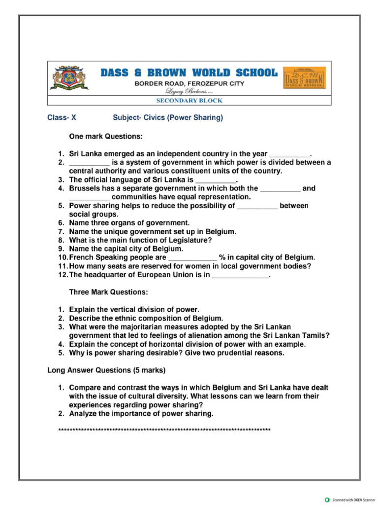 Resource 20250428171908 Class X Assignment of Lesson-1 Power Sharing | PDF