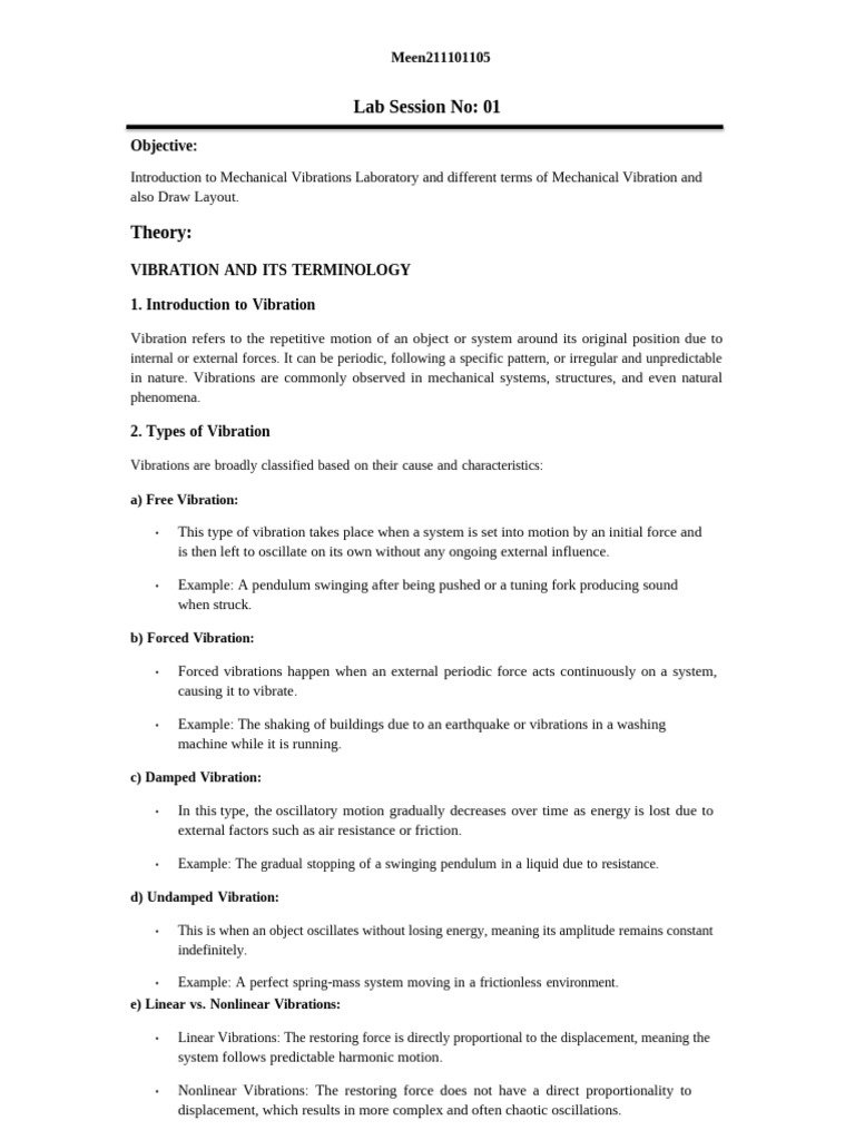 Mechanical Vibrations Lab Overview | PDF | Pendulum | Oscillation