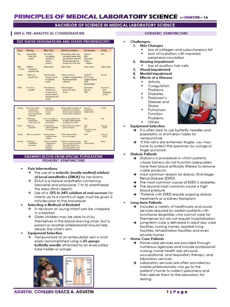 PMLS Unit 6 - Pre-Analytical Considerations | PDF | Medical Specialties ...
