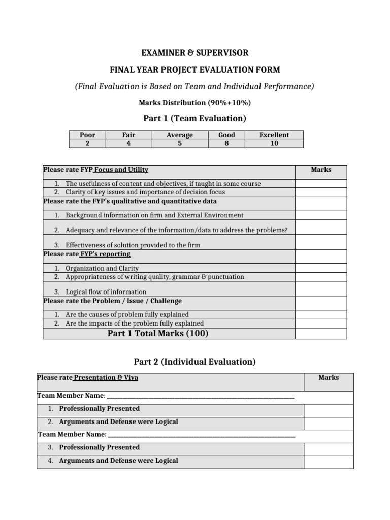 Final Year Project Evaluation Form Pdf Methodology