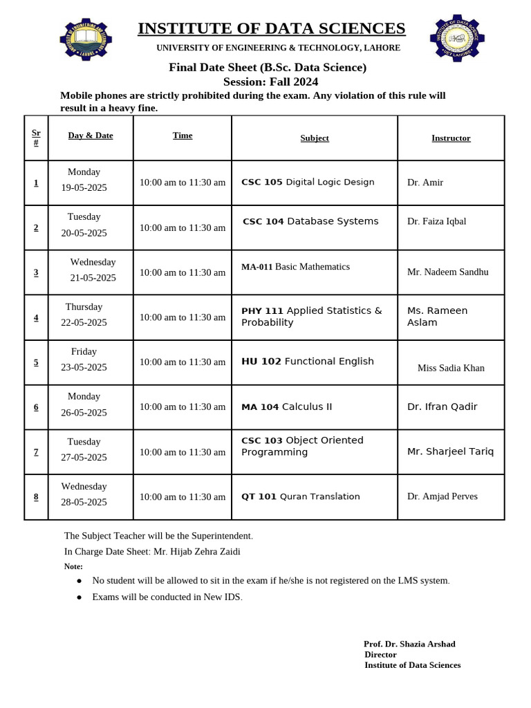 B.Sc. Data Science Exam Schedule 2025 | PDF | Mathematics