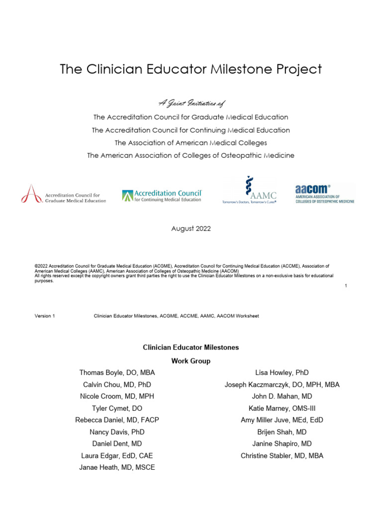 The Clinician Educator Milestone Project A Joint Initiative Of Pdf