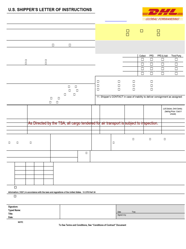 U.S. Shipper's Letter of Instructions | PDF | Business