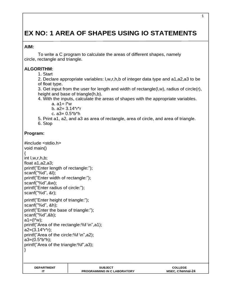 C Programs for Basic Calculations | PDF | Area | Multiplication