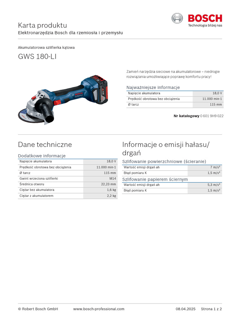 Gws 180 Li Sheet | PDF
