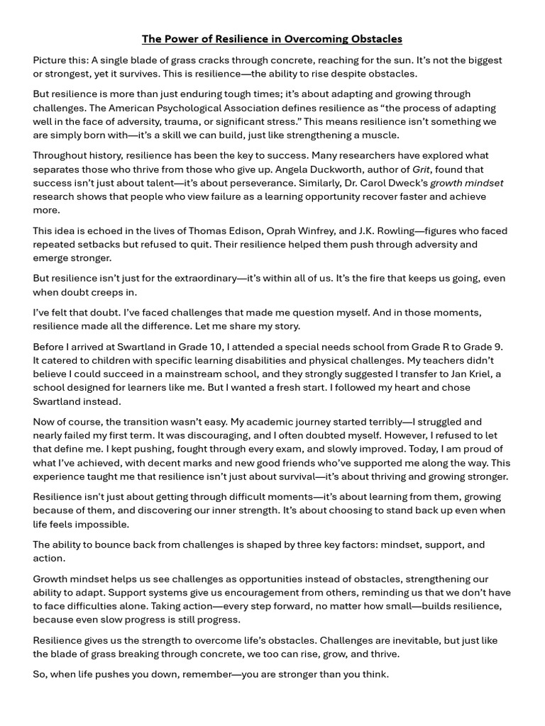 Building Resilience to Overcome Adversity | PDF | Psychological ...