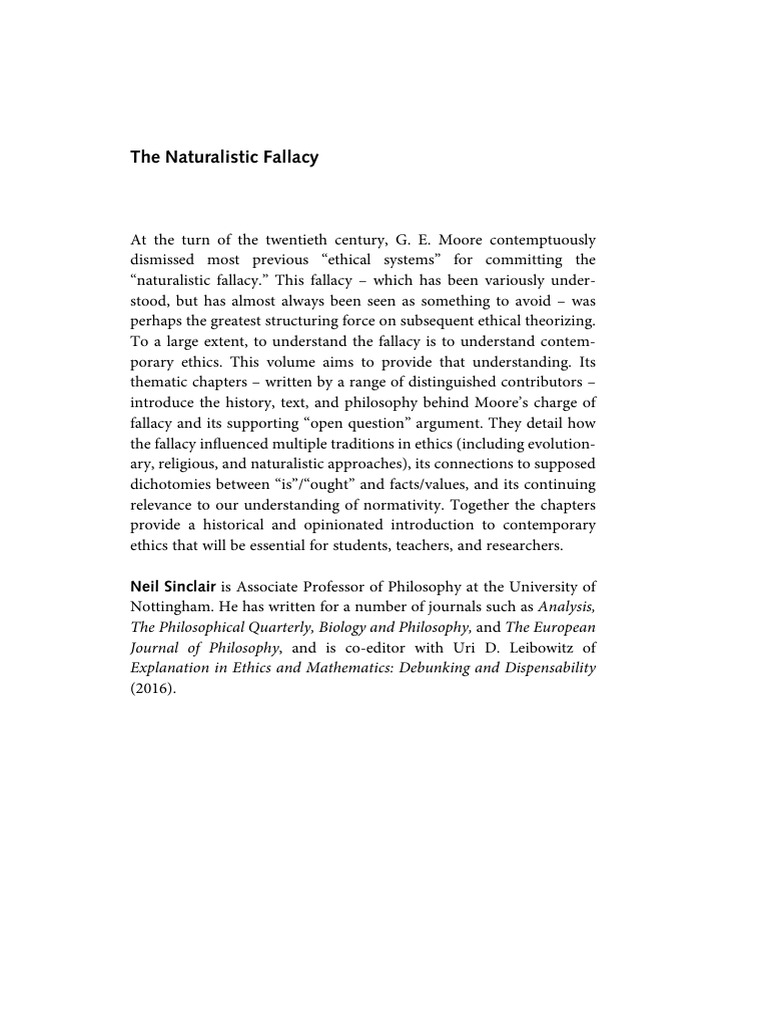 Sinclair, Neil - The Naturalistic Fallacy (2019) | PDF | Hedonism | Fallacy