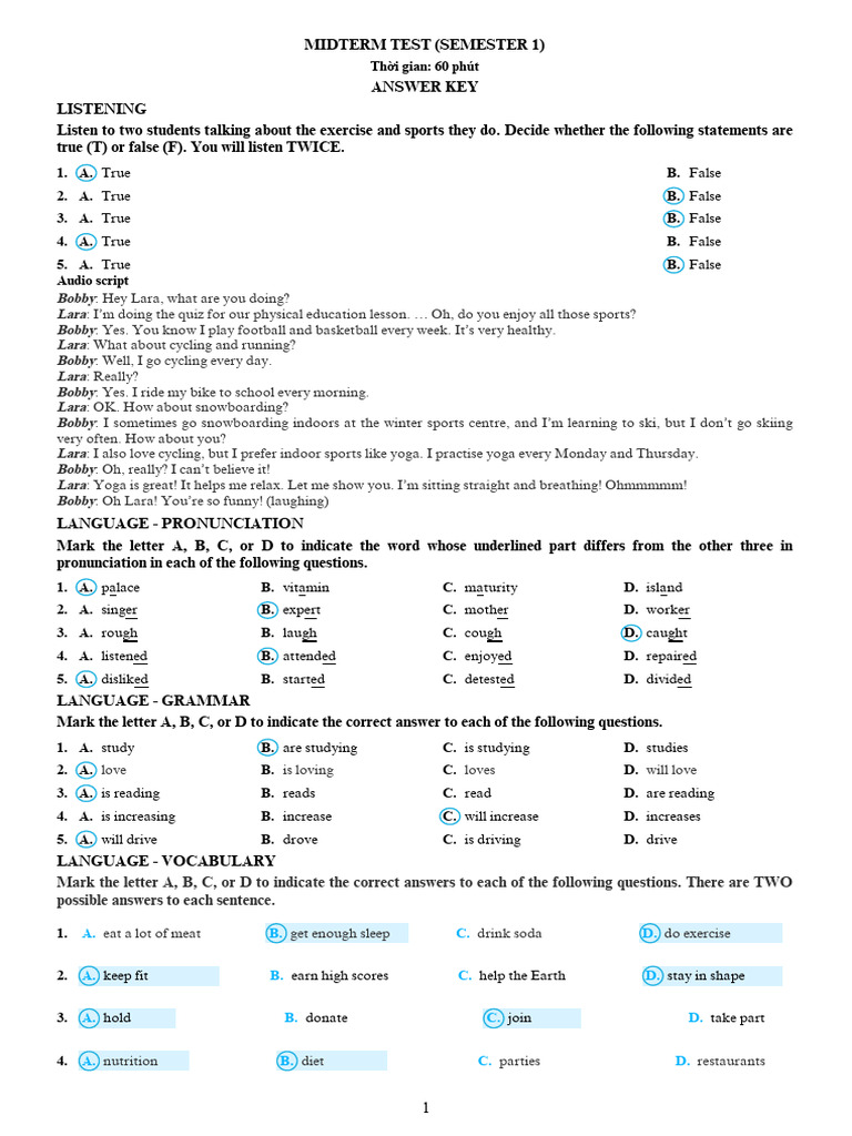 Midterm Test Answer Key for PE | PDF | Sleep