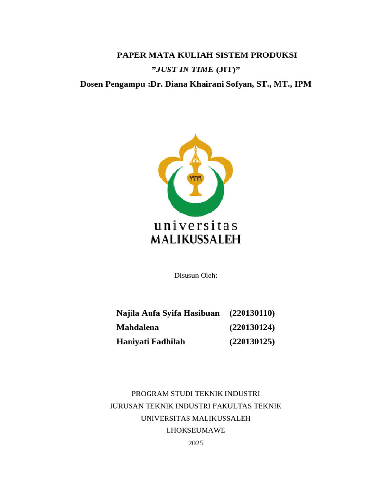 Penerapan Just In Time dalam Produksi | PDF