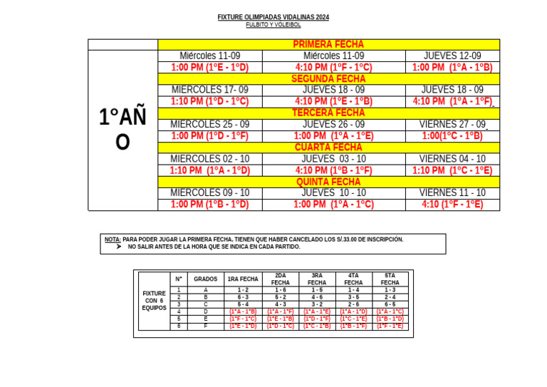 Fixture Olimpiadas Vidalinas 2024 | PDF