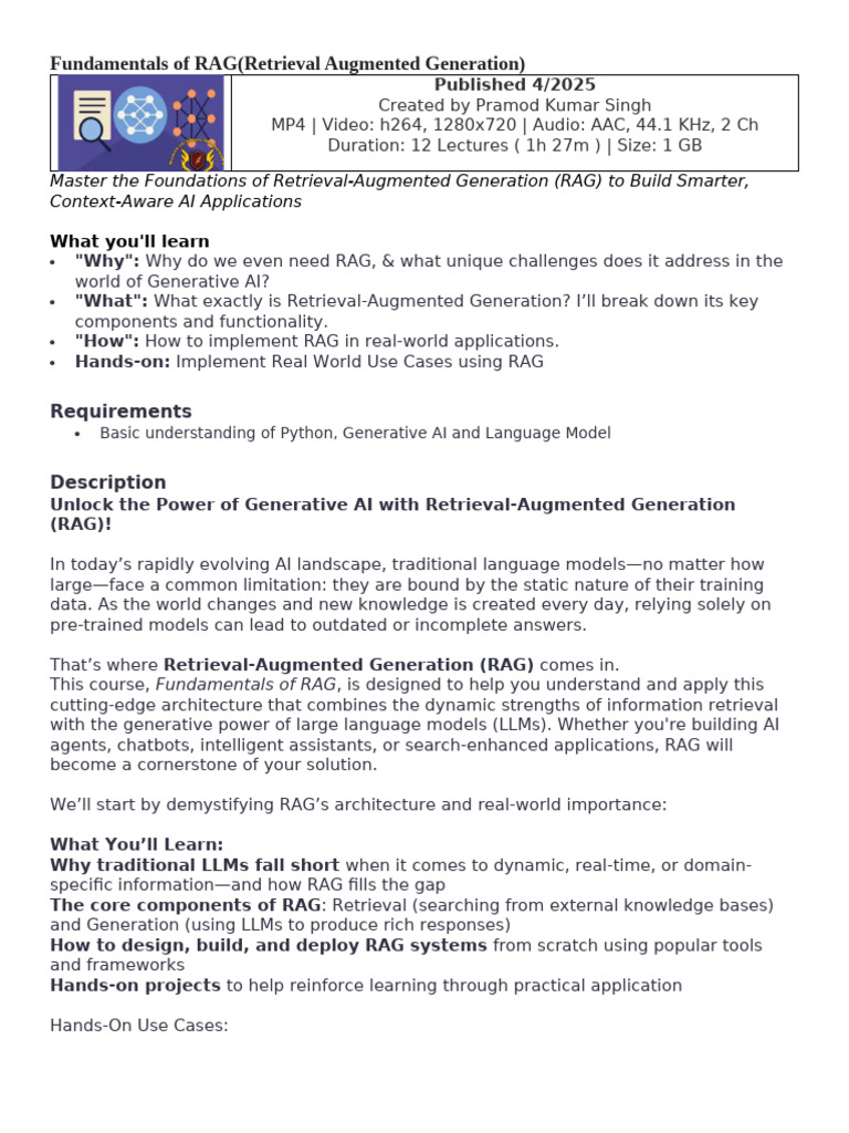 Fundamentals of Retrieval-Augmented Generation | PDF | Artificial ...