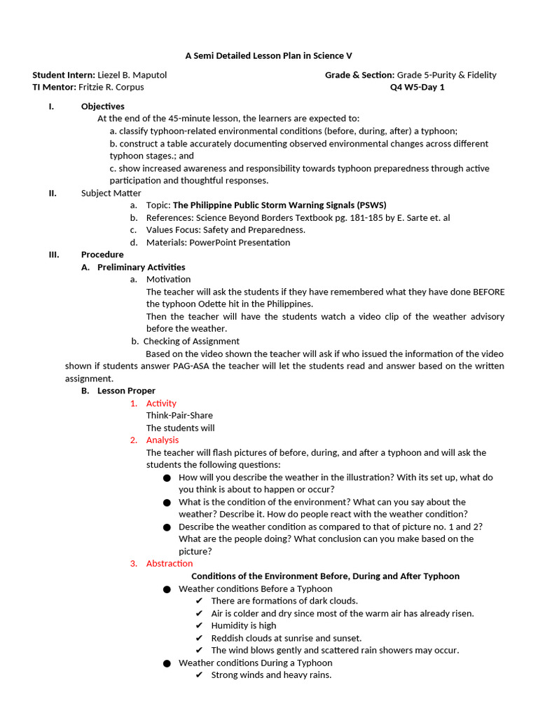 A Semi Detailed Lesson Plan in Science 5 | PDF | Tropical Cyclones | Sky