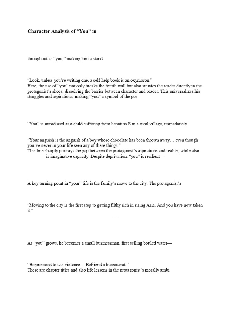 Character Analysis of "You" in Hamid's Novel | PDF | Social Psychology