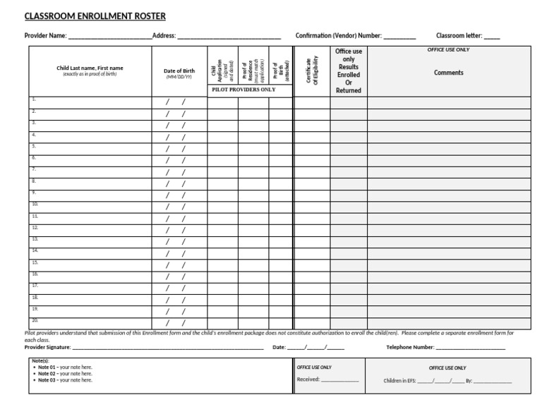 Classroom Enrollment Roster Template | PDF