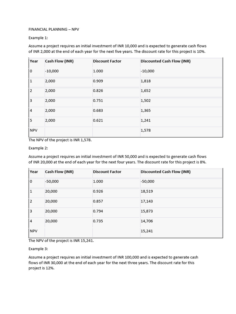 NPV Calculation Examples in Finance | PDF