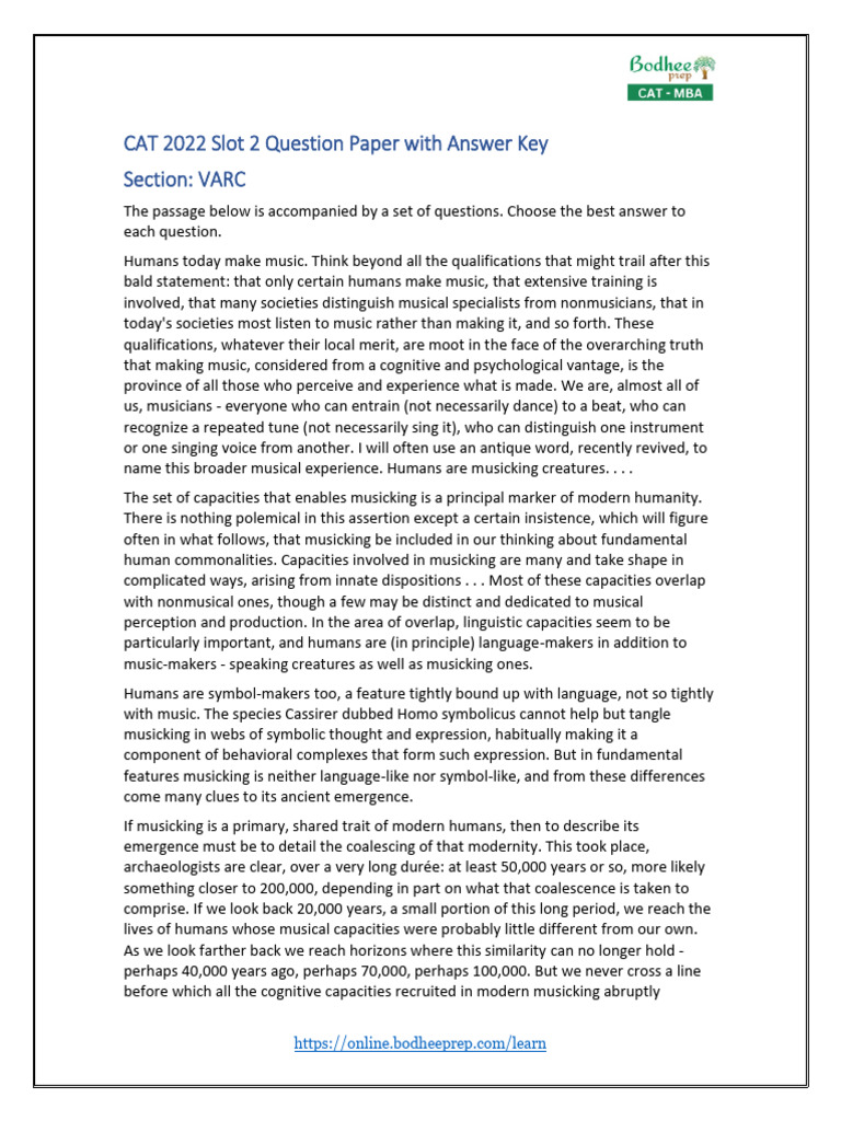 CAT 2022 Slot 2 VARC Question Paper | PDF | Mollusca | Octopus