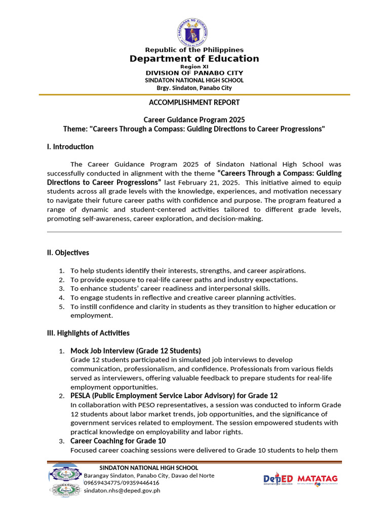 Career Guidance Program 2025 Report | PDF | Learning | Cognition