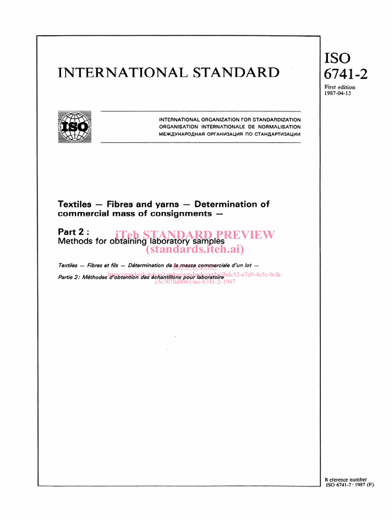 ISO 6741-2: Textile Sample Methods | PDF | International Organization ...