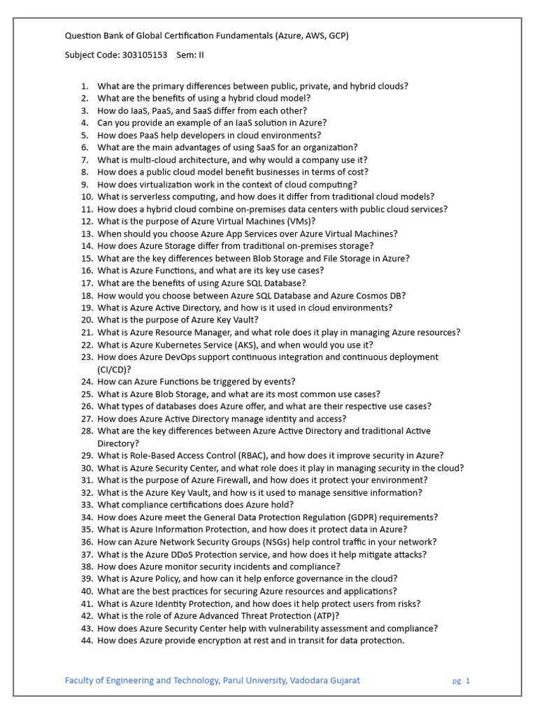 GCF - Question Bank - 2024-2025 | PDF | Cloud Computing | Microsoft Azure