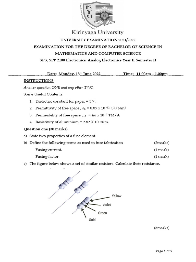 Analog Electronics Exam Questions 2022 | PDF | Operational Amplifier ...