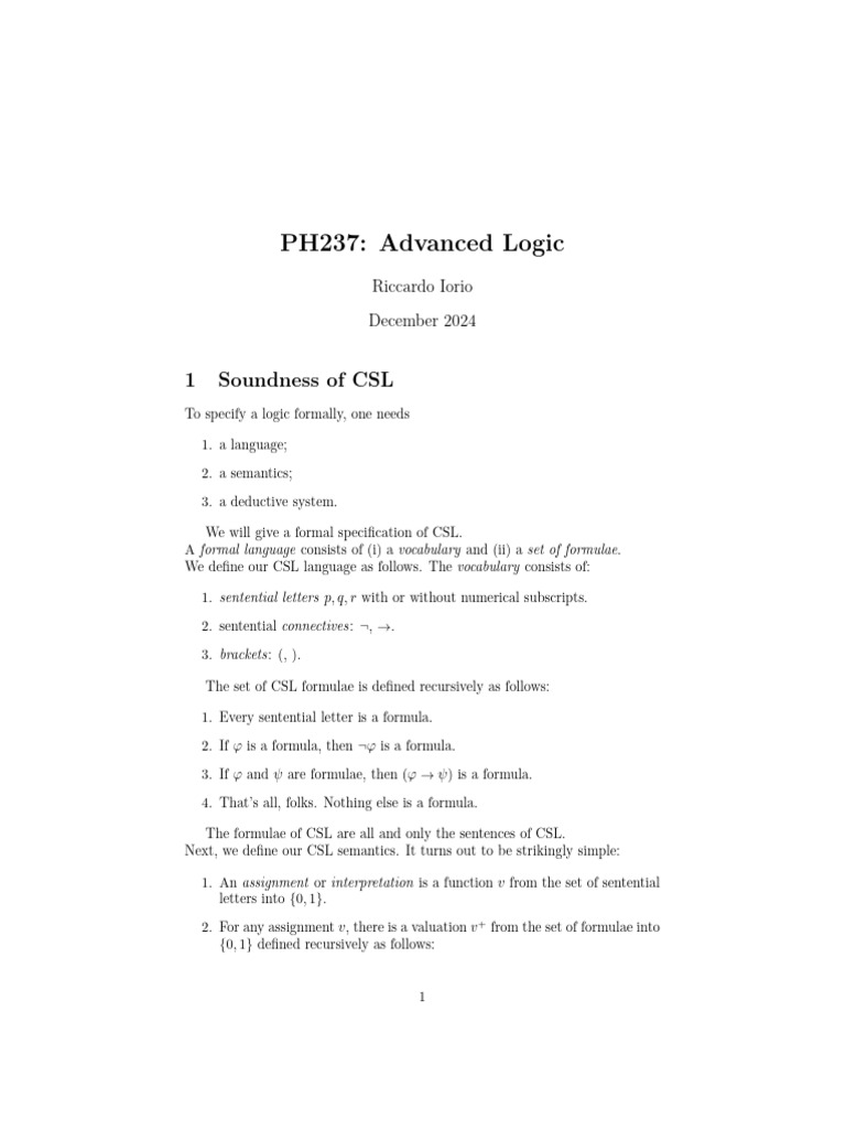 CSL: Soundness and Completeness | PDF | First Order Logic | Deductive ...