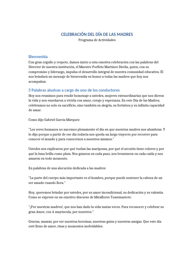 Programa Dia de Las Madres Corregido | PDF