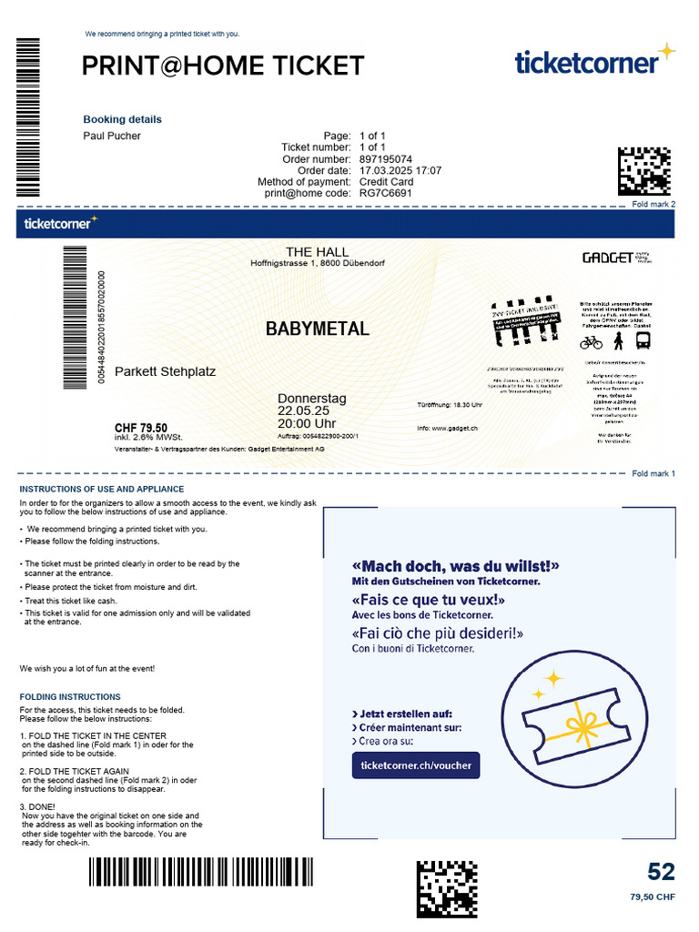 Ticket Folding Instructions for Event | PDF | Payments | Banking Technology
